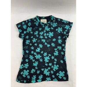 Cocoa Blouse Women's Size Small? Short Sleeve Mock Neck Jigsaw Piece Print